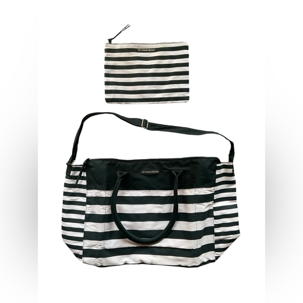 Victoria’s Secret Big Travel Bag with Small Makeup Bag Color Black and White